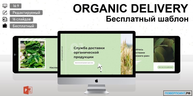 ORGANIC DELIVERY - зеленая и белая готовая анимированная презентация о еде для Power Point