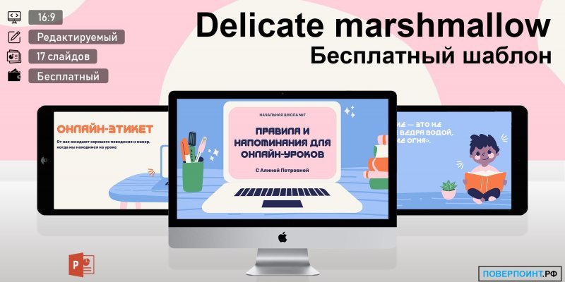Delicate marshmallow - синяя и розовая готовая презентация об онлайн-этикете для Power Point